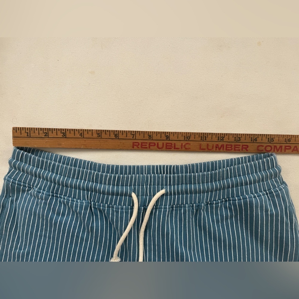 FIROTTI New! Men’s Shorts Sweatknit Athletic Sporty Lt Blue Cream Pinstripe S-M - Picture 11 of 11